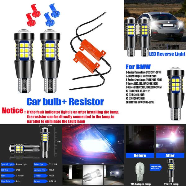 Новые декоративные светильники 2pcs Светодиодные Canbus Reverse Lights Bulb W16W T15 для BMW 6 7 Series F12 F13 F06 E65 E66 E67 F01 F02 F03 F04 x3 E83 F25 x5 E70 Z4 E89