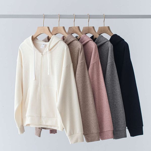 Outono e inverno imitação de caxemira estilo casual feminino jaqueta solta com zíper cardigan esportes topo versátil com capuz