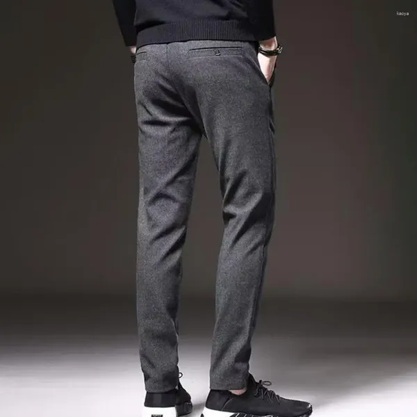 Pantaloni da uomo Uomini di colore solido dritta a metà elastico in vita con il pulsante con cerniera lunghezza della caviglia per il comfort