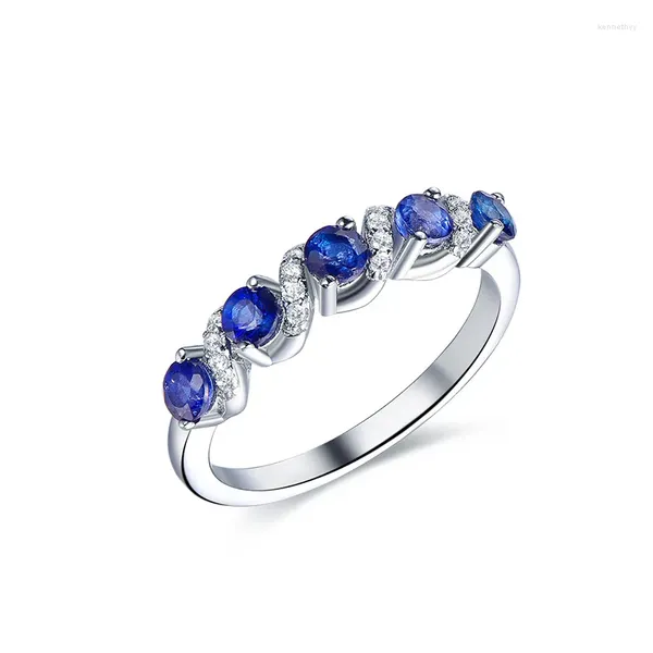 Anelli a grappolo Anello con zaffiro dello Sri Lanka Argento sterling 925 Temperamento blu reale naturale Moda boutique con certificato