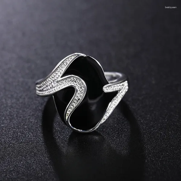 Anéis de casamento 925 prata esterlina preto anel zircon epóxi homens e mulheres temperamento personalidade moda tendência presente de luxo