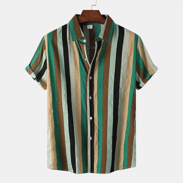 Männer Casual Hemden Sommer Männer Hemd Hawaii Streifen Lose Kurzarm Knöpfe Baumwolle Strand Bluse Camisas Para Hombre Ropa