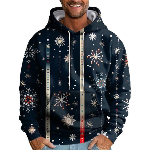 Herren Hoodies Weihnachten Hoodie Ethnisch Bedrucktes Kapuzenpullover Frühling Herbst Übergroßer Pullover Urlaubskleidung Männliche Modeoberteile