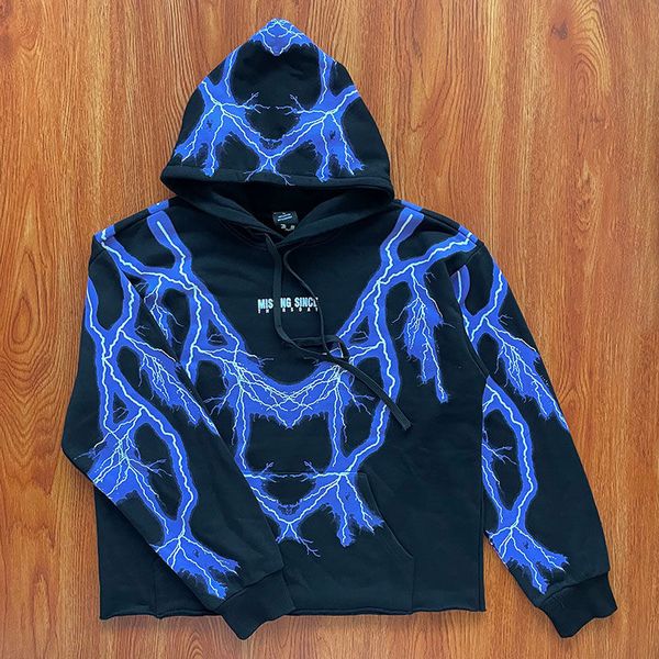 Mavi Alev Koyu Hoodie Erkekler Sweatshirts Hoodies Perşembe 3M Lightning Hoodie Yansıtıcı Yıldırım Kazak Kazak artı Beden Sweatshirt SMLXL