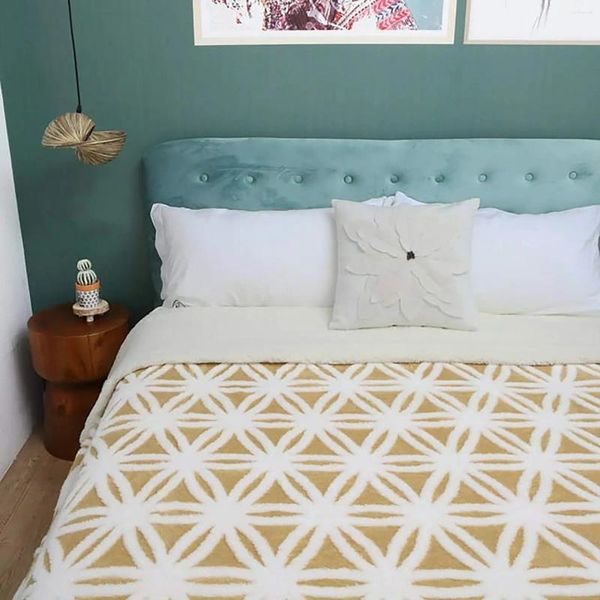 Decken Fleece-Doppeldecke Fuzzy Soft H für Couch Sofa Bett (Gelb 60 Extra-Überwurf-Set