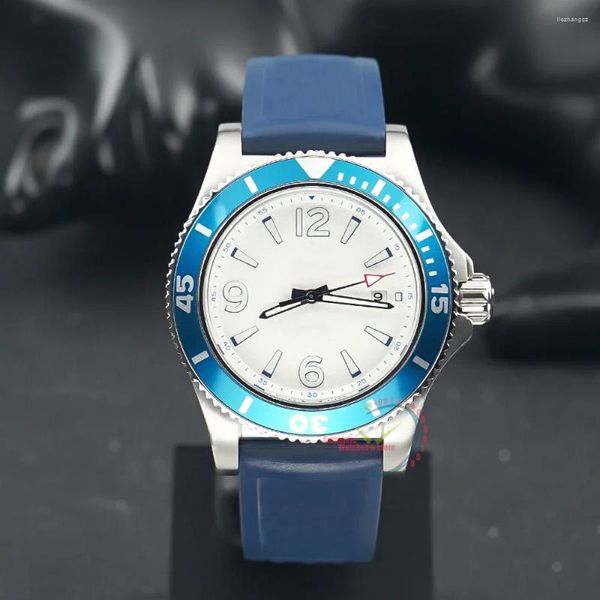 Relógios de pulso 2023 Superocean 42 White Dial Steel Mens Watch A17366 Luxo Automático À Prova D 'Água Relogio Masculino