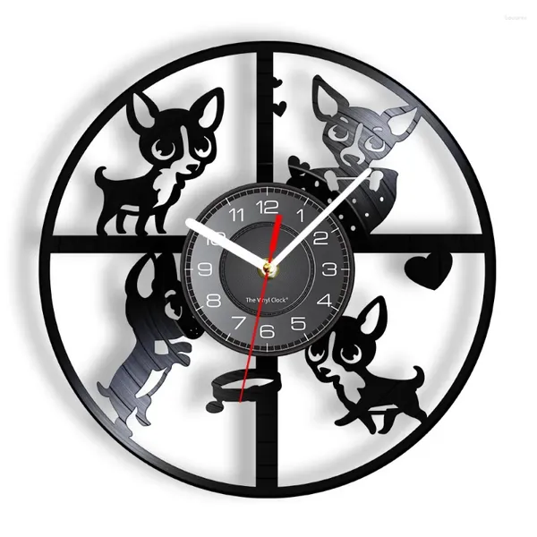 Orologi da parete Chihuahua Dog Outline Record Clock Design moderno Decorazione per la casa Artigianato Silenzioso