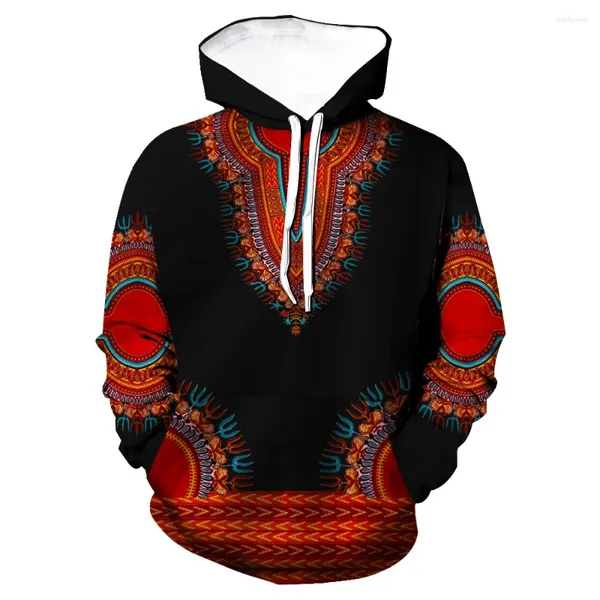 Felpe con cappuccio da uomo Felpa con cappuccio stile tribale Maglie a manica lunga Stampa 3d Autunno/Inverno Felpa con cappuccio da uomo Vintage Pullover casual maschile Abbigliamento oversize