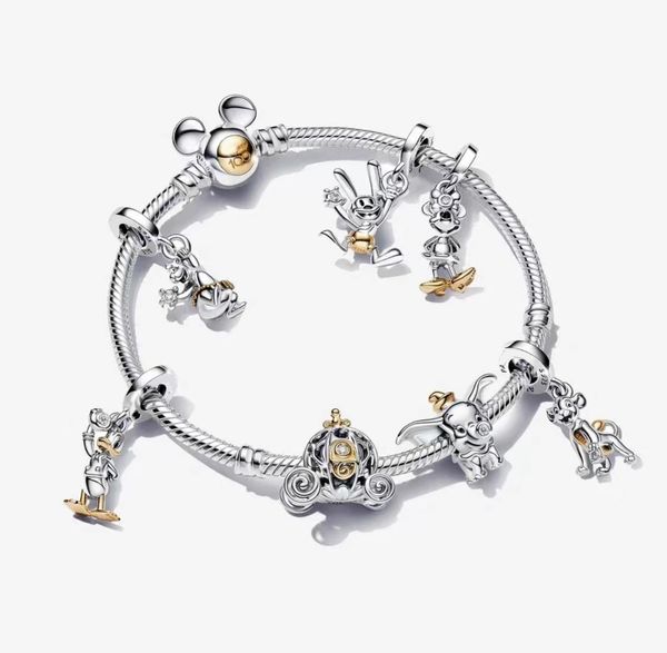 2024 100th Anniversary Mouse Pulseira Disnes Pato Porco Elefante Charme Pingente DIY Fit Pandoras Designer Pulseira Colar para Mulheres Designer Jóias Presente Atacado