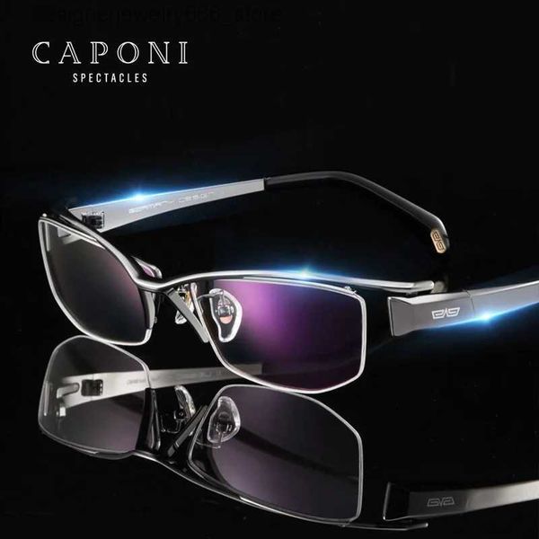 Óculos de sol Quadros CAPONI Pure Titanium Men's Óculos Semi-Rimless Business Anti Blue Light Óculos Personalizados Óculos de Prescrição JF1107 Q231219