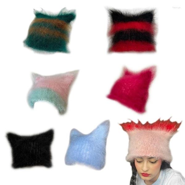 Berets Crochet Harajuku Chapéu Inverno Casual Malha Cap Y2K-Girl Meninas Imagem Prop Com Crochê Slouchy