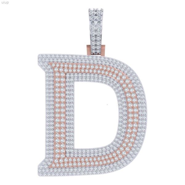 d-Buchstaben-Alphabet-Anhänger mit individuellem Design zum Fabrikpreis aus 10-karätigem Weiß- und Gelbgold mit natürlichen Diamanten besetzt