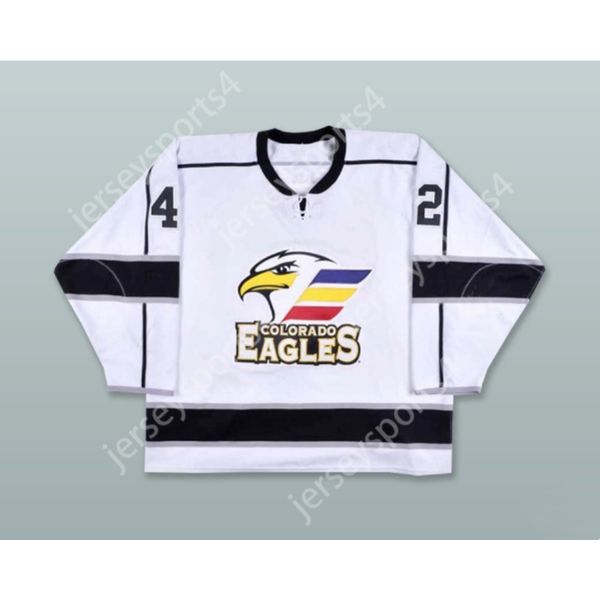 БЕЛАЯ ХОККЕЙНАЯ ТРИКОТАЖА DEVIN DIDIOMETE 42 COLORADO EAGLES, НОВАЯ с прострочкой сверху, S-M-L-XL-XXL-3XL-4XL-5XL-6XL