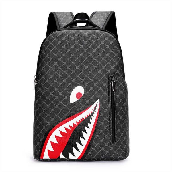 Simplicidade personalidade moda tubarão bico mochila masculina xadrez estudante do ensino médio faculdade 15 Polegada computador mochila 231219
