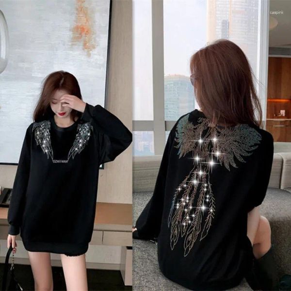 Kadın Hoodies Cnacnoo Sonbahar Kadın Sokak Giyim Sweatshirt Sade Gotik Grafik Üstler Rhinestone Hippie Bahar Kadınlar Siyah Keder Y2K