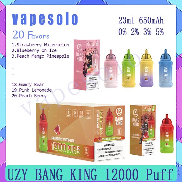 Vendita al dettaglio UZY BANG KING 12000 Puff Sigarette elettroniche usa e getta 12k 23 ml Penna Vape liquida preriempita 650 mAh Batteria ricaricabile Vaporizzatore 20 gusti