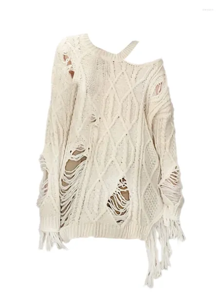 Женские свитера, осенне-зимний женский винтажный джемпер в стиле готика с длинными рукавами в стиле Baddie, свитер в стиле Харадзюку с кисточками и дырками, оверсайз Y2k