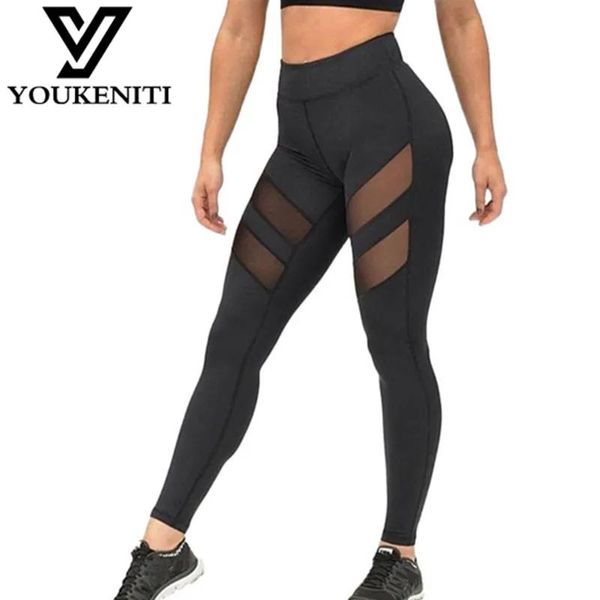 Leggings Großhandel Athleisure Harajuku-Leggings für Damen, Mesh-Splice-Fitness, schmale schwarze Leggings, Sportbekleidung in Übergröße