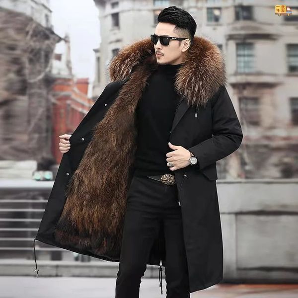 Männer Pelz Faux 2023 Herbst und Winter Business Casual Parka Jacke eine Körper Lange Abschnitt von Großen Kragen Männer Dicke Lose Warme Mantel 231218