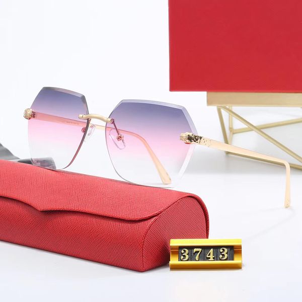 Rote Designer-Sonnenbrille für Männer und Frauen, Panther-Brille, sechseckig, randlose Sonnenbrille, Carti-Retro-Brille, Vintage-Schwarzgold, Metallrahmen, Brillen, Sport, Lunettes