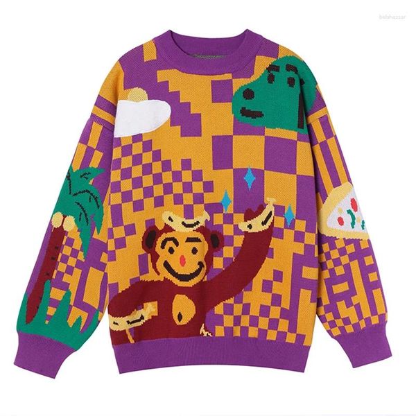 Maglioni da donna Maglione pullover in cotone spesso Harajuku da donna Modello originale Design di nicchia Cartoon Monkey Maglieria da donna Top giallo