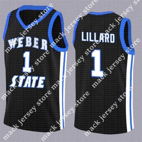 Özel NCAA Damian 0 Lillard Weber Eyalet Jersey Erkek Lillard Black College Jersey Dikişli Üniversite Retro Basketbol Forması