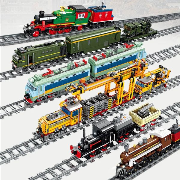 Outros brinquedos KAZI alta tecnologia criativa cidade estação de trem trilhos função de energia tijolos de construção diy garoto trens brinquedos crianças presentes 231218