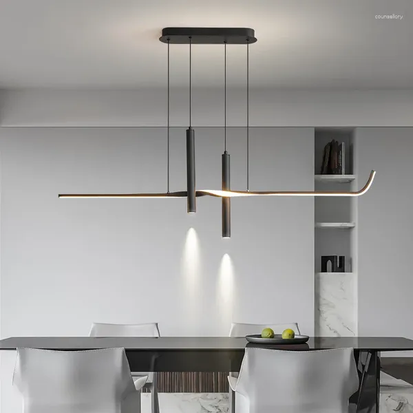 Pendelleuchten Moderne Leuchten LED-Hängelampe Tisch Langes lineares Licht mit Strahlern Kücheninselbeleuchtung für Esszimmerleuchten
