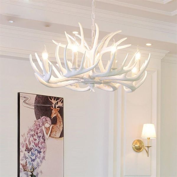 Antlers resina lustre lâmpada moderna branco antler lustre lustres e14 luzes do vintage novidade iluminação led lights237p