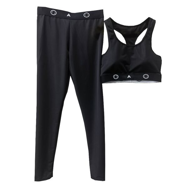 Pantaloni reggiseno nero di marca di lusso Set di due pezzi Abbigliamento sportivo Canotta imbottita sexy Lettera Leggings da palestra per donna Completo da yoga Abbigliamento da fitness da corsa