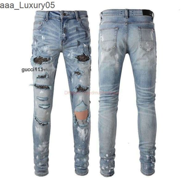 High amari Denim amirl Blue amirlies Trend am Fashion amis Jeans imiri Pants amiiri es AM Street Designer Light Clothing Hole es Patch Slim Fit com Dionds Mens Bl 8GE9