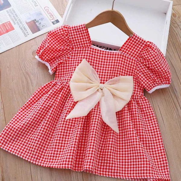 Mädchen Kleider Mädchen Sommer Kleid Neue Kleine Mädchen Koreanischen Stil Bogen Kinder Plaid Prinzessin Kleid Kleinkind Mädchen Kleidung