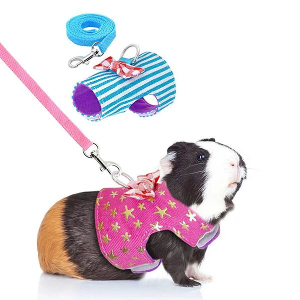 Coleiras de cachorro trelas pequeno animal de estimação coelho hamster bowtie listrado estrela arnês colete trela corda de tração para furões de bebê ratos de estimação bowknot cinta de peito 231218