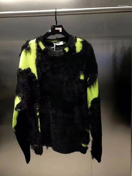 Suéteres femininos oferta especial 2023 outono/inverno suéter de malha top quebrado emenda de cobre moagem grande suor