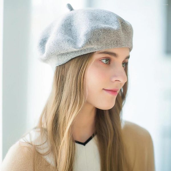 Berets Solide Wolle Gestrickte Hut Für Frauen Damen Herbst Winter Elegante Französisch Künstler Mädchen Britische Maler Hüte Beanie Baskenmütze