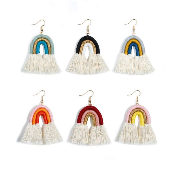 Orecchini pendenti con nappa intrecciata a mano arcobaleno personalizzato intrecciato bohémien per donna