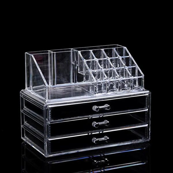 Bins Aufbewahrungsboxen Bins Klarer Acryl-Make-up-Organizer Aufbewahrungsbox Kunststoff-Make-up-Organizer für Kosmetik Lippenstift-Organizer Home Sto