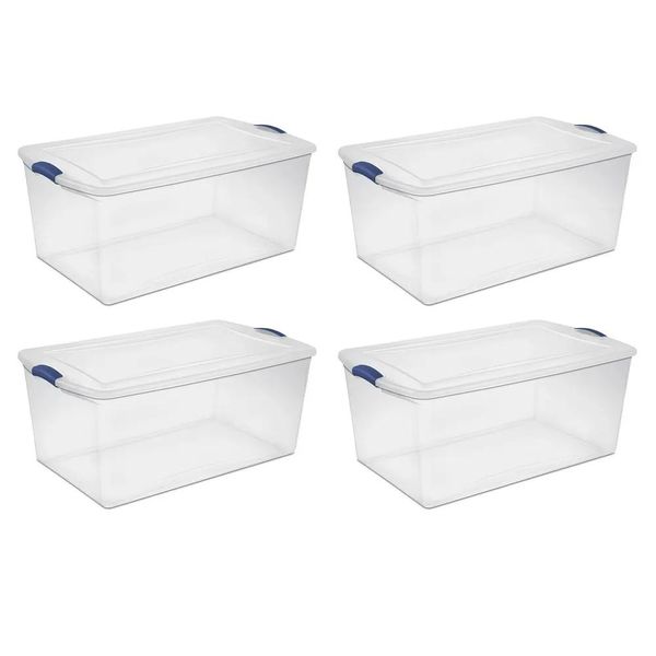 Organization Scatola con chiusura in plastica da 105 Qt, Blu stadio, Set di 4