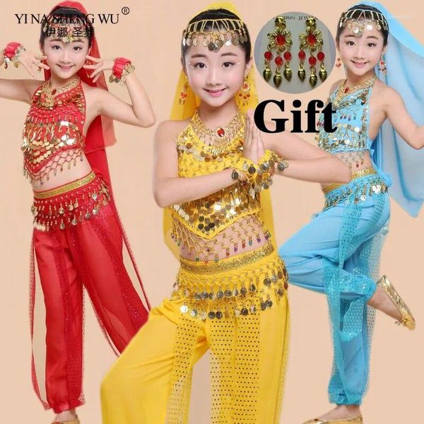 Stadiumkleding Kinderen Buikdanskostuums Set Oosterse Meisjes Egypte Egyptische Bollywood Danskleding India 6 Kleur