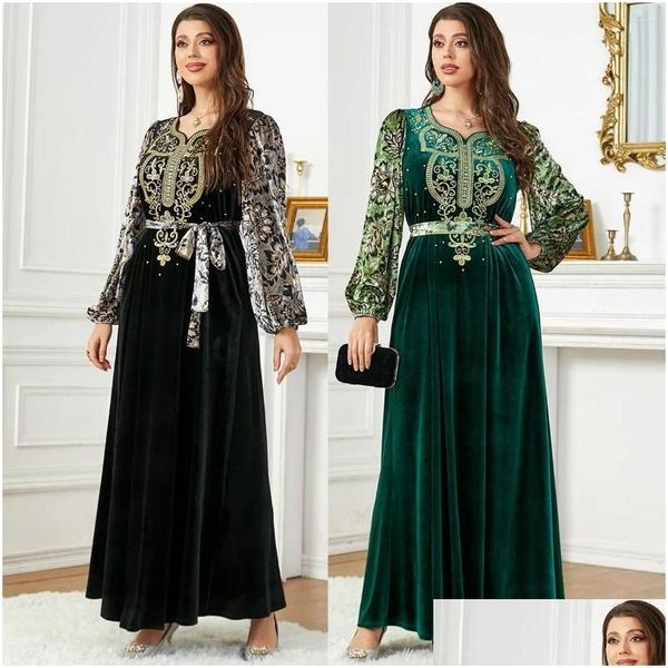 Roupas étnicas Ramadan Eid Mubarak Evening Dresse para Mulheres Veet Abaya Dubai Turquia Islam Paquistão Árabe Muçulmano Vestido Longo Kaftan Dr Dhtz9