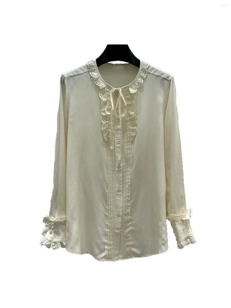 Roupas étnicas Camisa de seda Moda Retro Elegante Atmosfera Confortável Versátil 2024 Outono e Inverno 1104