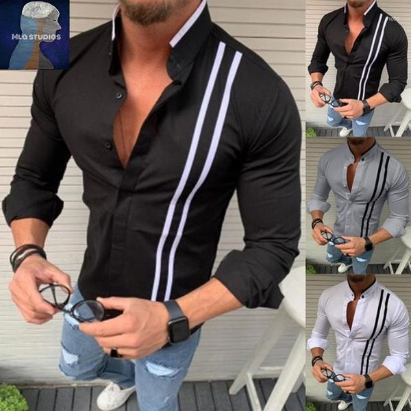 Herren Hoodies Sommer Stehkragen Slim Fit Markantes gestreiftes Freizeithemd