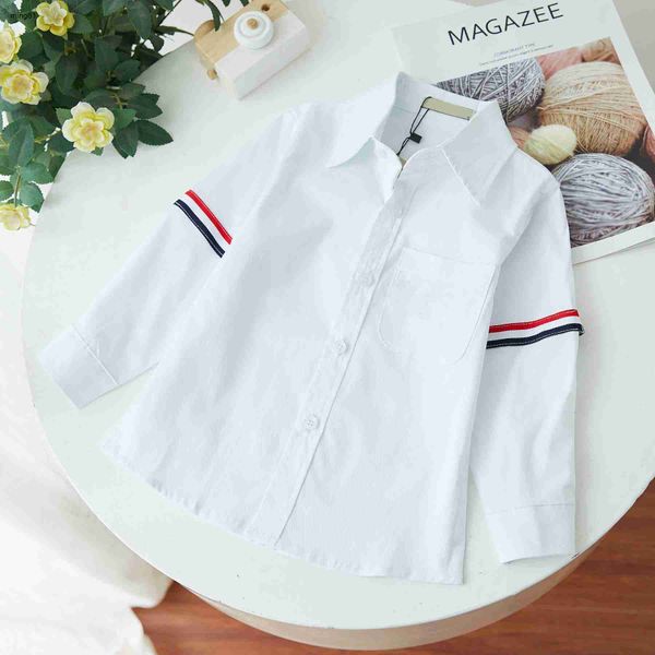 Marke Baby Shirt weiß Revers Jungen Mantel Größe 90-160 CM Farbige Streifen Jungen Kleid Hemd Kinder Designer Kleidung Kinder Blusen Dec05