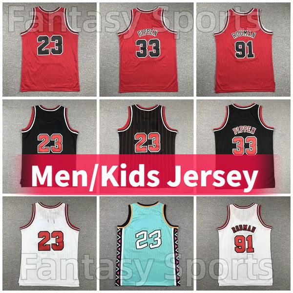 Youth Retro 91 Dennis Rose Rodman Maglia da basket Scottie Pippen 33 Rosso Bianco Nero Striscia cucita Maglie vintage Ritorno al passato Uomo Bambini