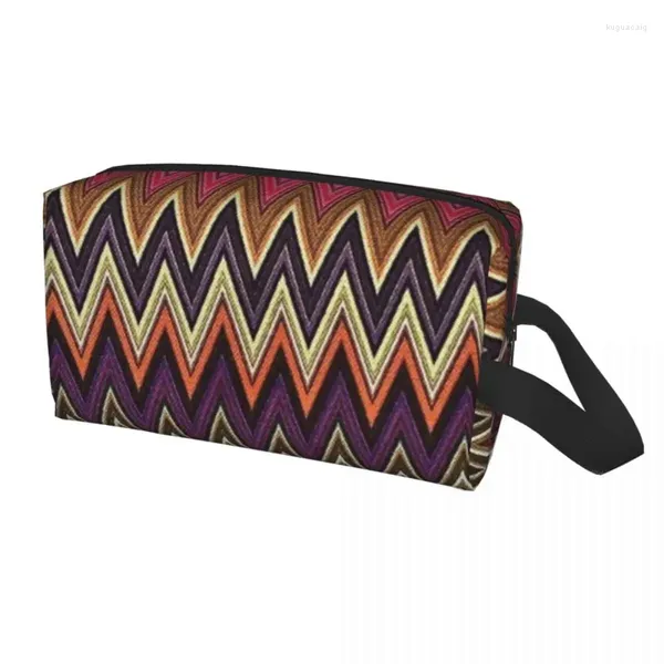 Sacos cosméticos Home Zigzag Multicolor Makeup Bag para Mulheres Organizador de Viagem Bonito Boho Camuflagem Armazenamento Higiene Pessoal