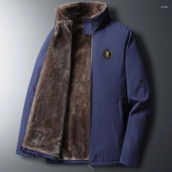 Jaquetas masculinas moda grossa quente bombardeiro jaqueta forro de pele casacos outono inverno velo casual para homens roupas soltas parkas