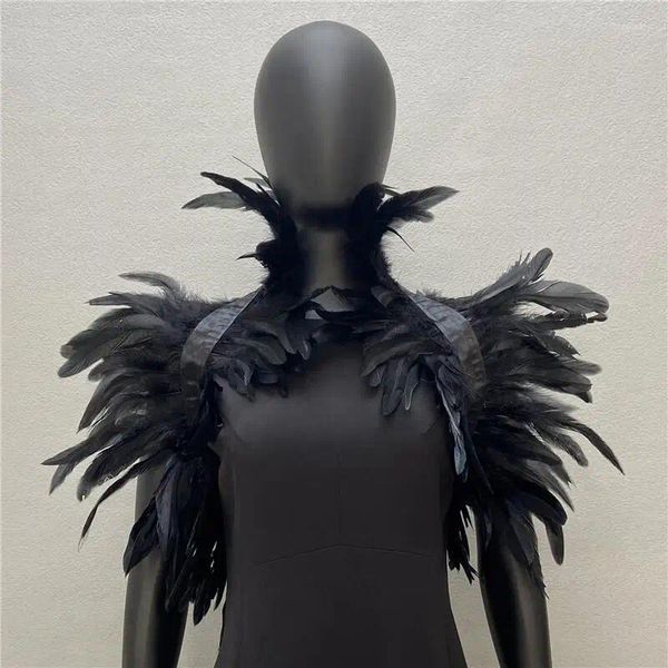 Schals Punk Natürliche Feder Shrug Schal Schulter Wraps Cape Gothic Kragen Cosplay Party Requisiten Bühne Show Kostüm Gefälschte Schal