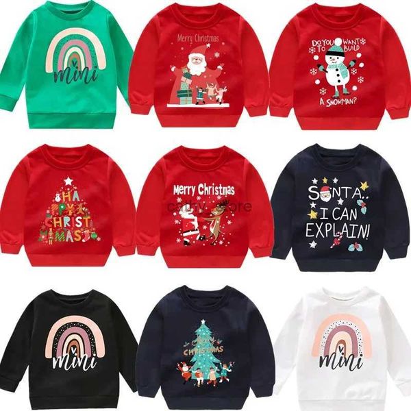 Pulôver bebê menina inverno roupas quentes 2-6t criança menina vermelho festa de natal traje crianças papai noel impresso hoodies meninos sweatshirtsl231215