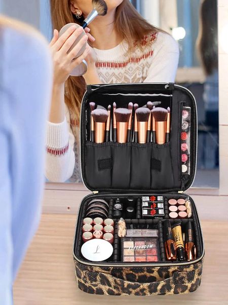 Scatole portaoggetti Trucco da viaggio Custodia cosmetica Organizer Borsa da artista portatile con divisori regolabili per pennelli Gioielli da toilette