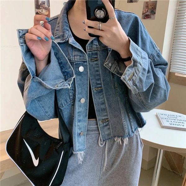 Jaquetas femininas mulheres estilo de rua denim jaqueta verão retro lavado de mangas compridas desgastado moda rasgada bomber